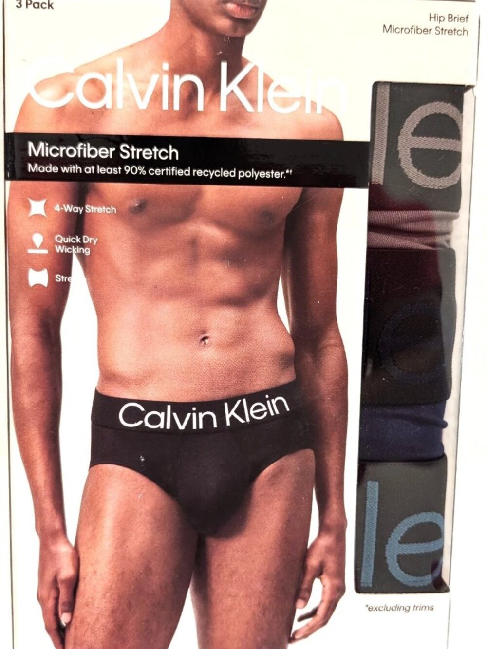 Calvin Klein Mens 3 Pack Microfiber Stretch Hip Briefs Purple Blue Black L NWT